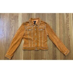 VTG Y2K Bebe Studded Leather Jacket Suede Brown Orange Buffy Vampire Slayer S